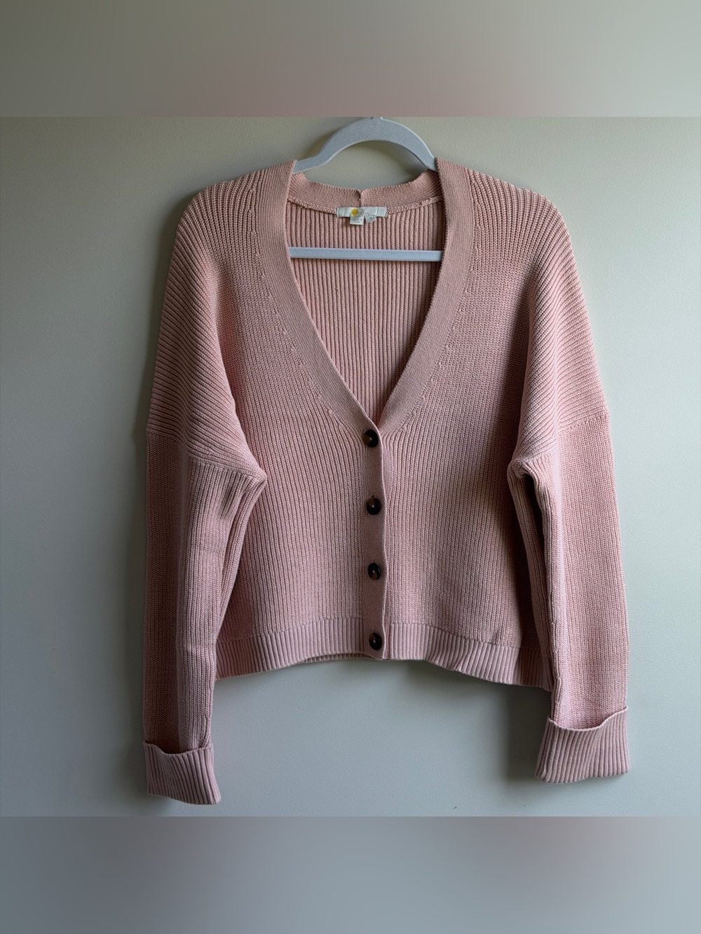 Boden Blush Pink V-Neck Button Ribbed Cardigan Size Medium